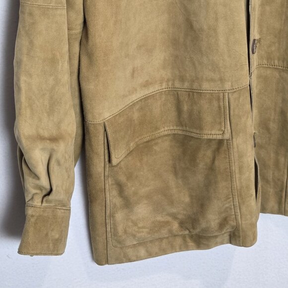Vtg Tommy Bahama Jacket Mens Large Tan Brown Suede Button Chore Barn Pockets - Picture 4 of 9